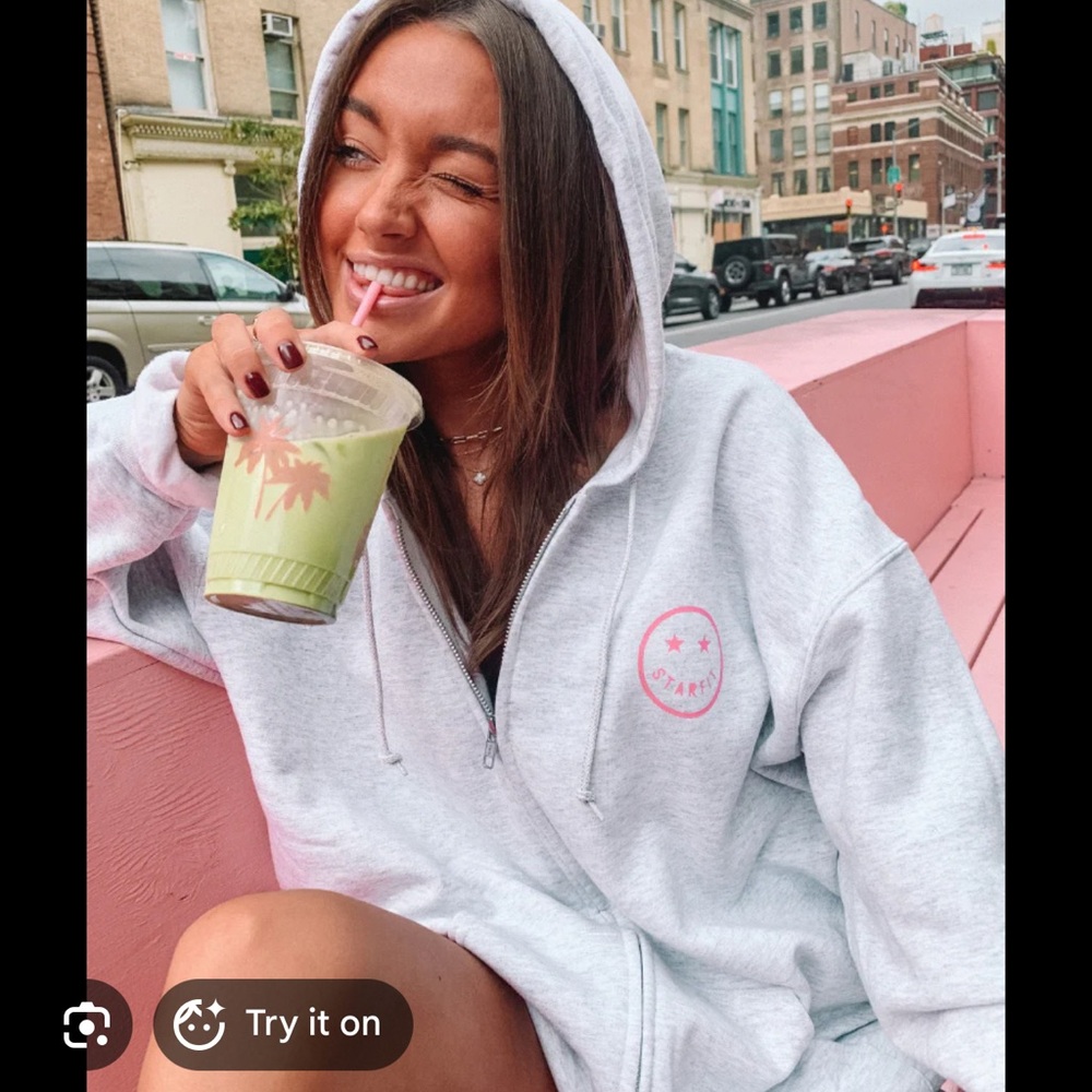 Gray Women's Hoodie with Pink Logo